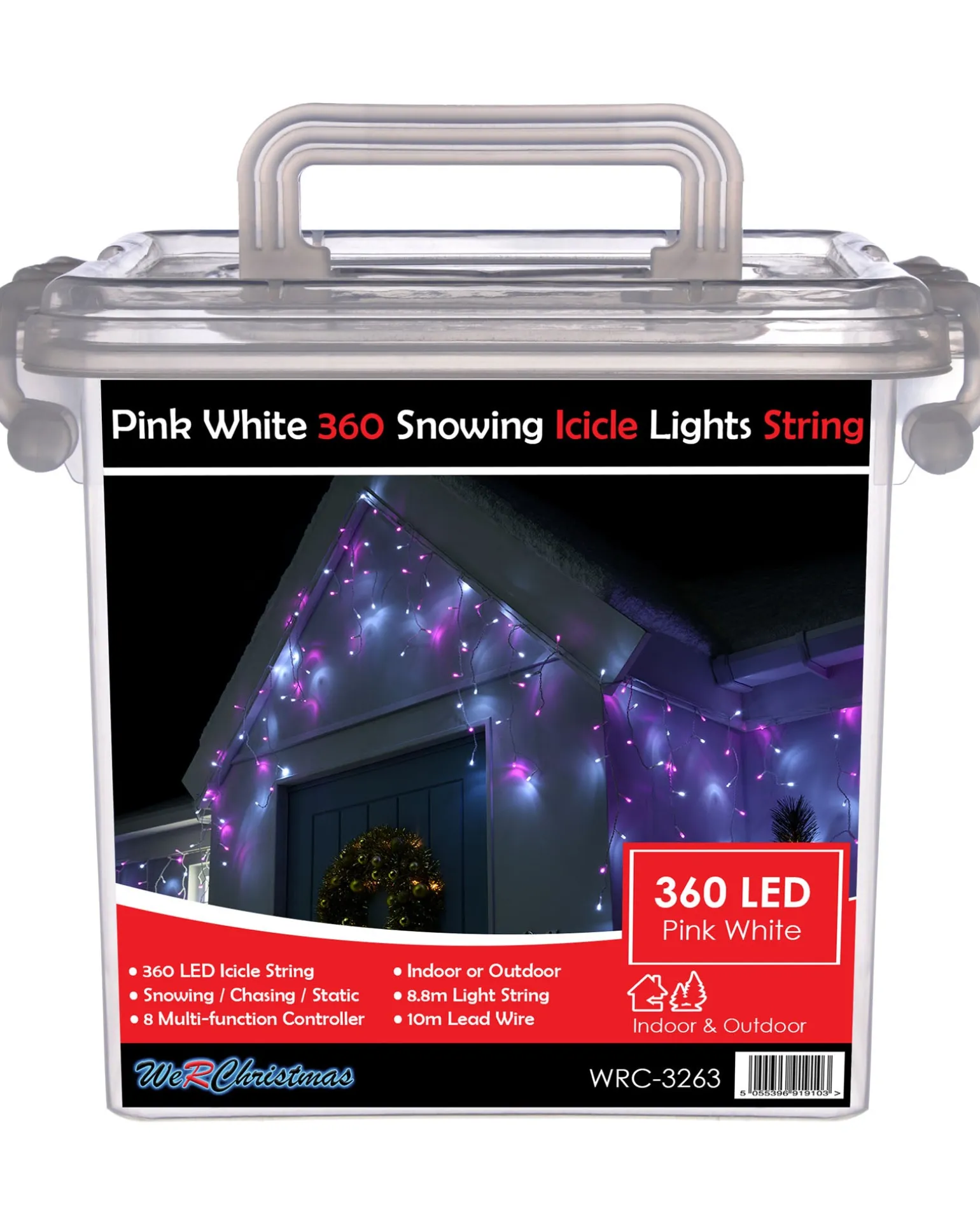 WeRChristmas 360 Icicle LED Light String, Pink/White, 8.8 M^ Icicle Lights