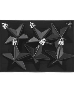 WeRChristmas 6 Pack Of Hanging Stars, Black, 7.5 Cm^ Shatterproof Baubles