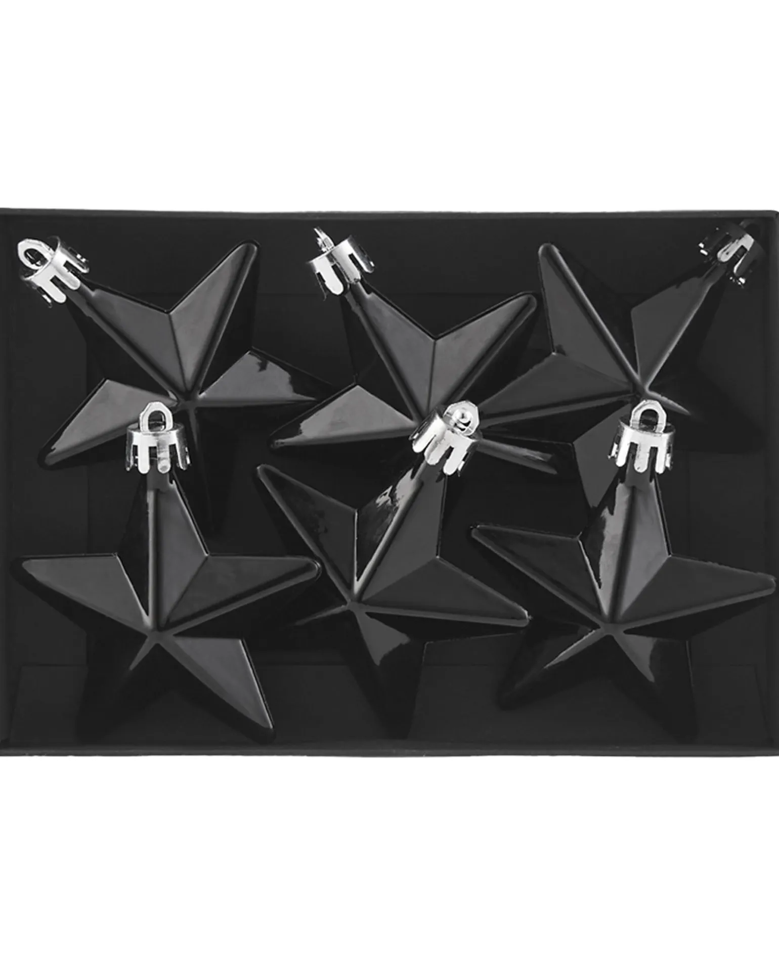 WeRChristmas 6 Pack Of Hanging Stars, Black, 7.5 Cm^ Shatterproof Baubles