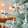 WeRChristmas 6 Pack Of Hanging Stars, Silver, 7.5 Cm^ Shatterproof Baubles