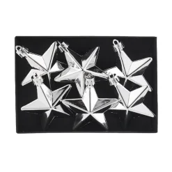 WeRChristmas 6 Pack Of Hanging Stars, Silver, 7.5 Cm^ Shatterproof Baubles