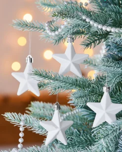 WeRChristmas 6 Pack Of Hanging Stars, White, 7.5 Cm^ Shatterproof Baubles