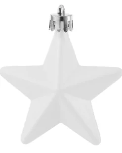 WeRChristmas 6 Pack Of Hanging Stars, White, 7.5 Cm^ Shatterproof Baubles