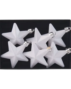WeRChristmas 6 Pack Of Hanging Stars, White, 7.5 Cm^ Shatterproof Baubles