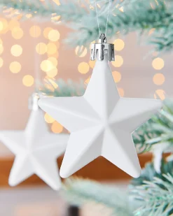 WeRChristmas 6 Pack Of Hanging Stars, White, 7.5 Cm^ Shatterproof Baubles