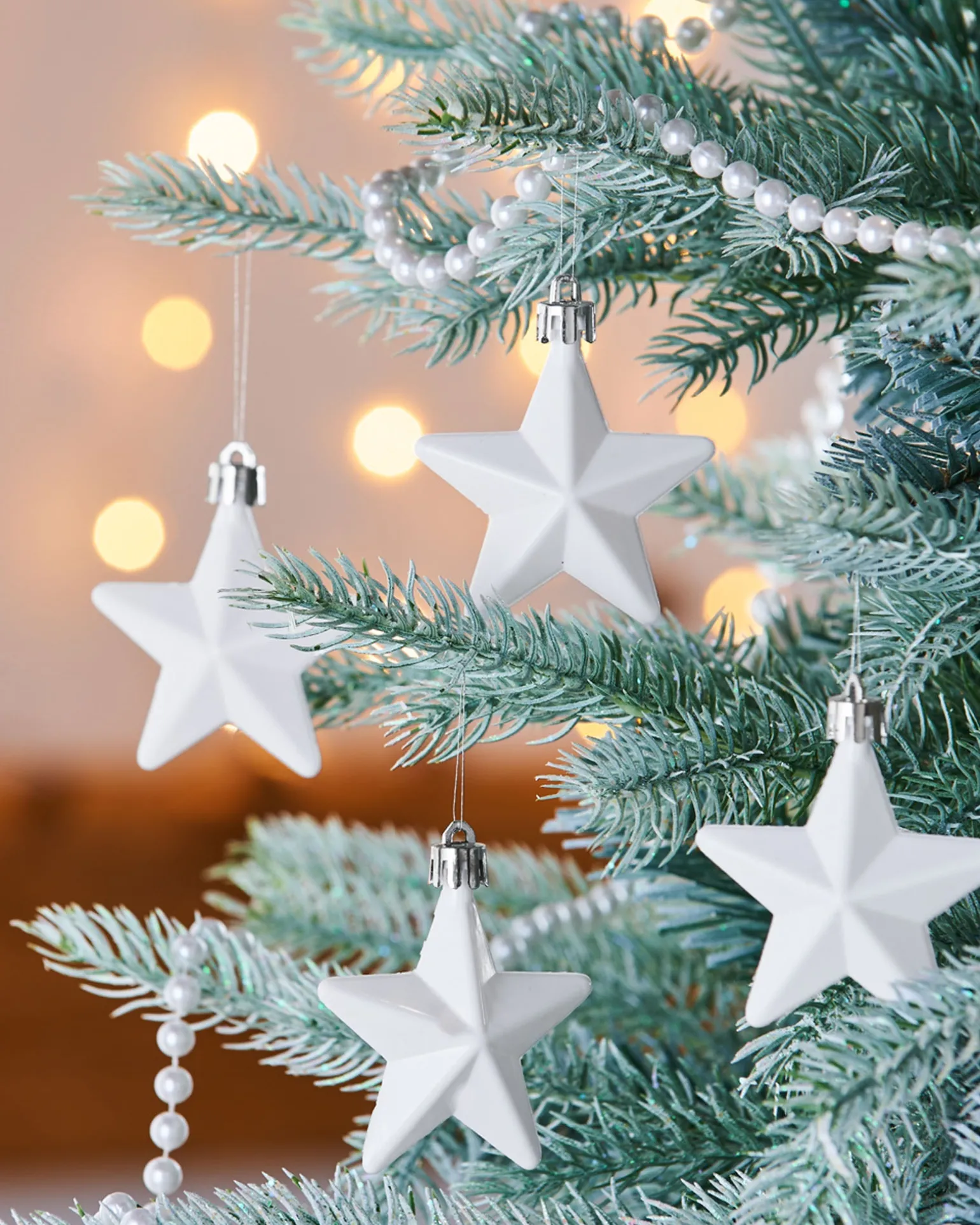 WeRChristmas 6 Pack Of Hanging Stars, White, 7.5 Cm^ Shatterproof Baubles