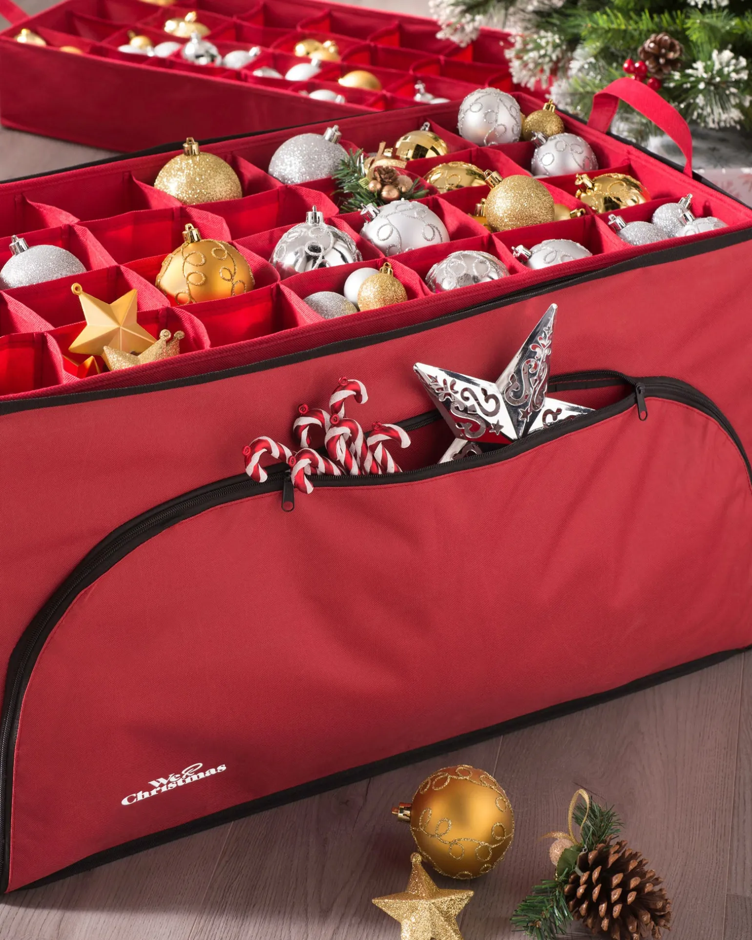 WeRChristmas 72 Piece Decoration And Ornament Storage Box, Red, 38 Cm^ Storage Bags|Storage Bags
