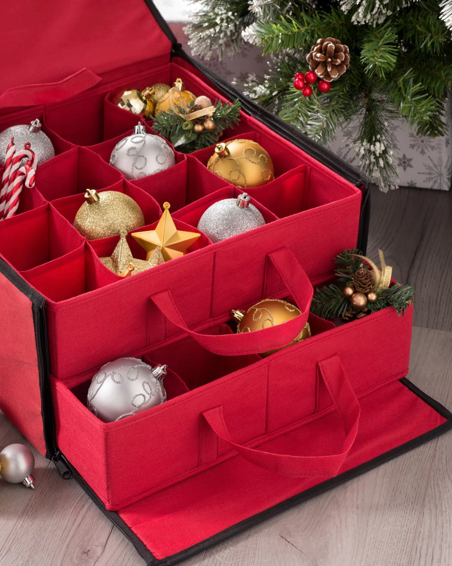 WeRChristmas 32 Piece Decoration And Ornament Storage Box, Red, 40 Cm^ Storage Bags|Storage Bags