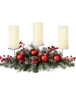 WeRChristmas 3 Pillar Decorated Candle Holder, Frosted^ Table Decorations|Candle Holder Garlands