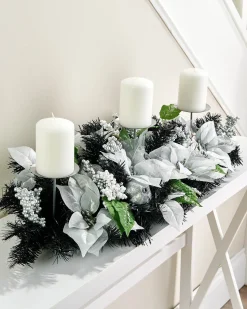 WeRChristmas 3 Pillar Decorated Garland Candle Holder, Black/Silver, 76 Cm^ Table Decorations|Candle Holder Garlands
