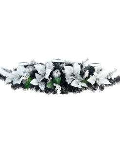 WeRChristmas 3 Pillar Decorated Garland Candle Holder, Black/Silver, 76 Cm^ Table Decorations|Candle Holder Garlands