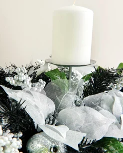 WeRChristmas 3 Pillar Decorated Garland Candle Holder, Black/Silver, 76 Cm^ Table Decorations|Candle Holder Garlands