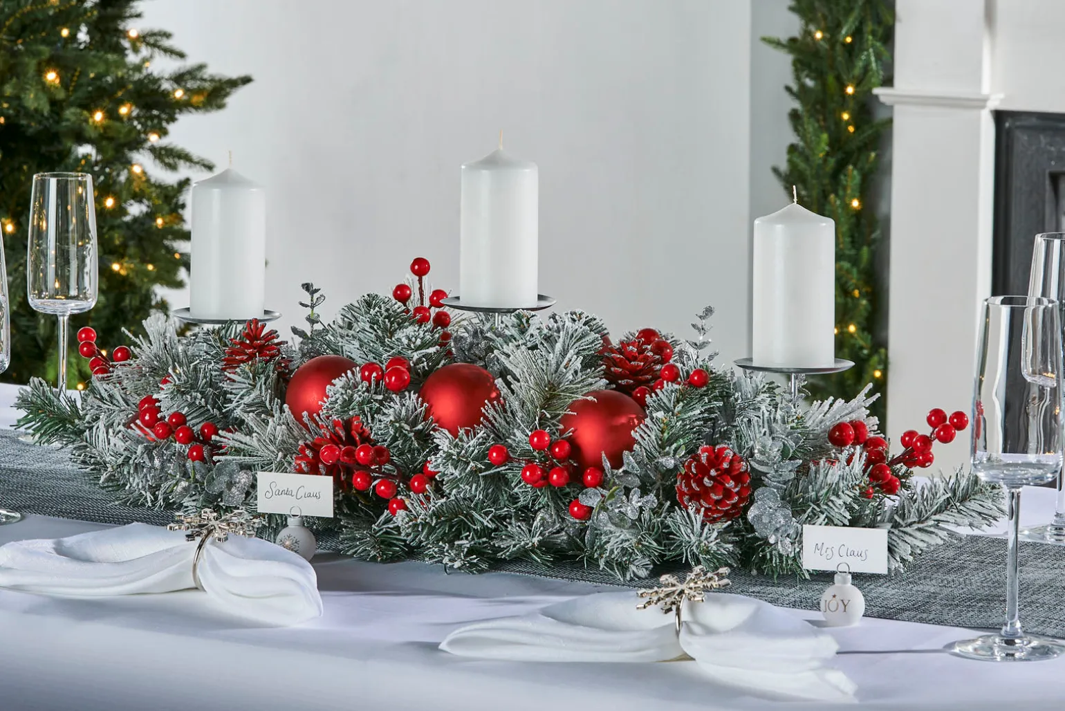 WeRChristmas 3 Pillar Decorated Garland Candle Holder, Frosted, 76 Cm^ Table Decorations|Decorated Garlands