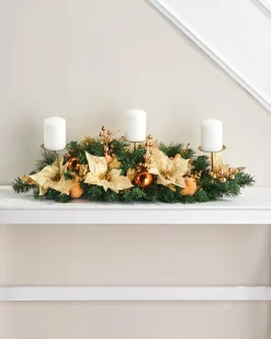 WeRChristmas 3 Pillar Decorated Garland Candle Holder, Copper, 76 Cm^ Table Decorations|Candle Holder Garlands