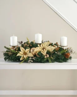 WeRChristmas 3 Pillar Decorated Garland Candle Holder, Cream/Gold, 76 Cm^ Table Decorations|Candle Holder Garlands