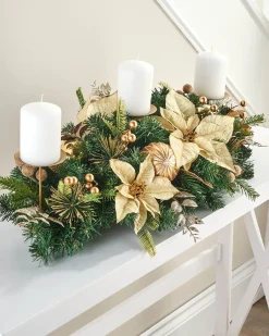 WeRChristmas 3 Pillar Decorated Garland Candle Holder, Cream/Gold, 76 Cm^ Table Decorations|Candle Holder Garlands
