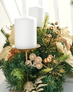 WeRChristmas 3 Pillar Decorated Garland Candle Holder, Cream/Gold, 76 Cm^ Table Decorations|Candle Holder Garlands