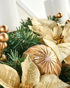 WeRChristmas 3 Pillar Decorated Garland Candle Holder, Cream/Gold, 76 Cm^ Table Decorations|Candle Holder Garlands