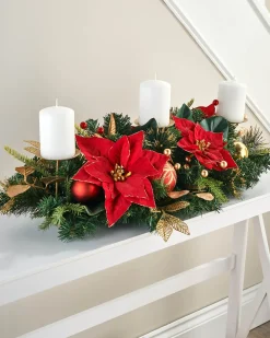 WeRChristmas 3 Pillar Decorated Garland Candle Holder, Red/Gold, 76 Cm^ Table Decorations|Candle Holder Garlands