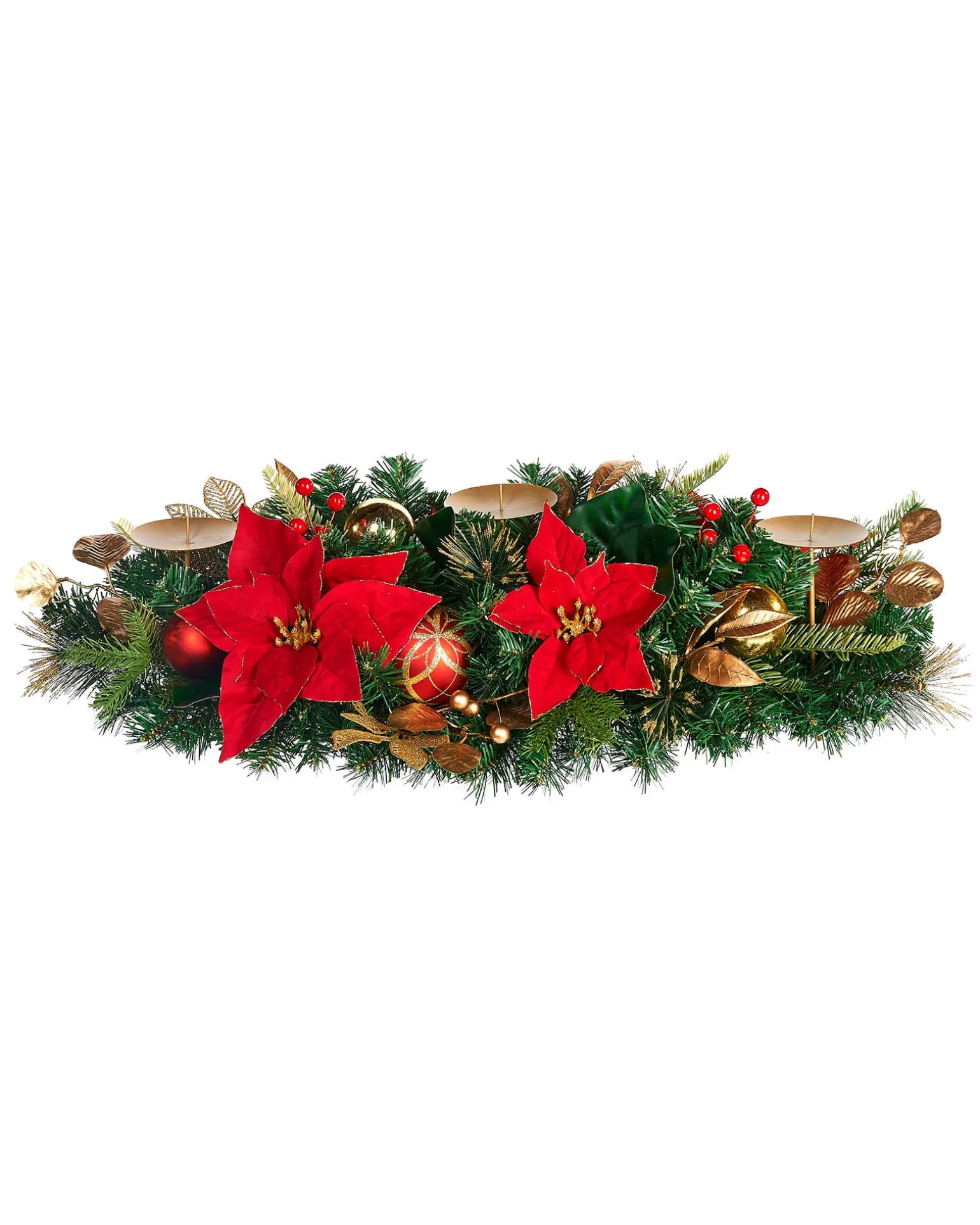 WeRChristmas 3 Pillar Decorated Garland Candle Holder, Red/Gold, 76 Cm^ Table Decorations|Candle Holder Garlands