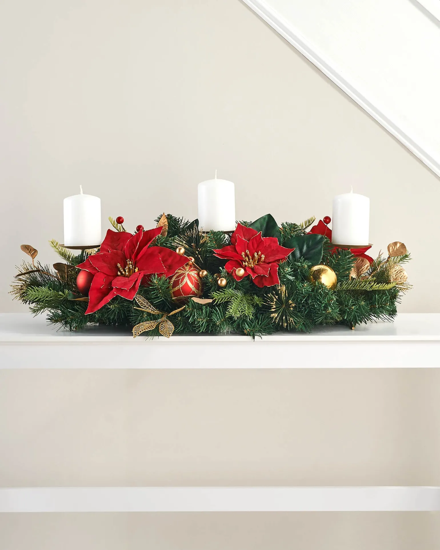 WeRChristmas 3 Pillar Decorated Garland Candle Holder, Red/Gold, 76 Cm^ Table Decorations|Candle Holder Garlands