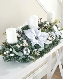 WeRChristmas 3 Pillar Decorated Garland Candle Holder, White/Silver, 76 Cm^ Table Decorations|Candle Holder Garlands