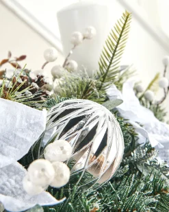 WeRChristmas 3 Pillar Decorated Garland Candle Holder, White/Silver, 76 Cm^ Table Decorations|Candle Holder Garlands