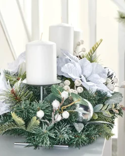 WeRChristmas 3 Pillar Decorated Garland Candle Holder, White/Silver, 76 Cm^ Table Decorations|Candle Holder Garlands