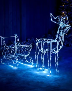 WeRChristmas Animated Multi-Function Reindeer And Sleigh Silhouette, 80 Cm^ Outdoor Lighted Reindeer