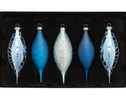 WeRChristmas Antarctica Blue Glass Baubles, 5 Pack, 15 Cm^ Glass Baubles