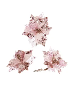 WeRChristmas Artificial Baby Pink Poinsettia Flower With Clip, 3 Pack, 12 Cm^ Flowers & Foliage|Flowers & Foliage