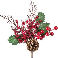 WeRChristmas Artificial Berries And Pinecones Tree Pick, Red, 20 Cm^ Flowers & Foliage|Flowers & Foliage