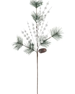 WeRChristmas Artificial Berries And Pinecone Pick, White, 66 Cm^ Flowers & Foliage|Flowers & Foliage