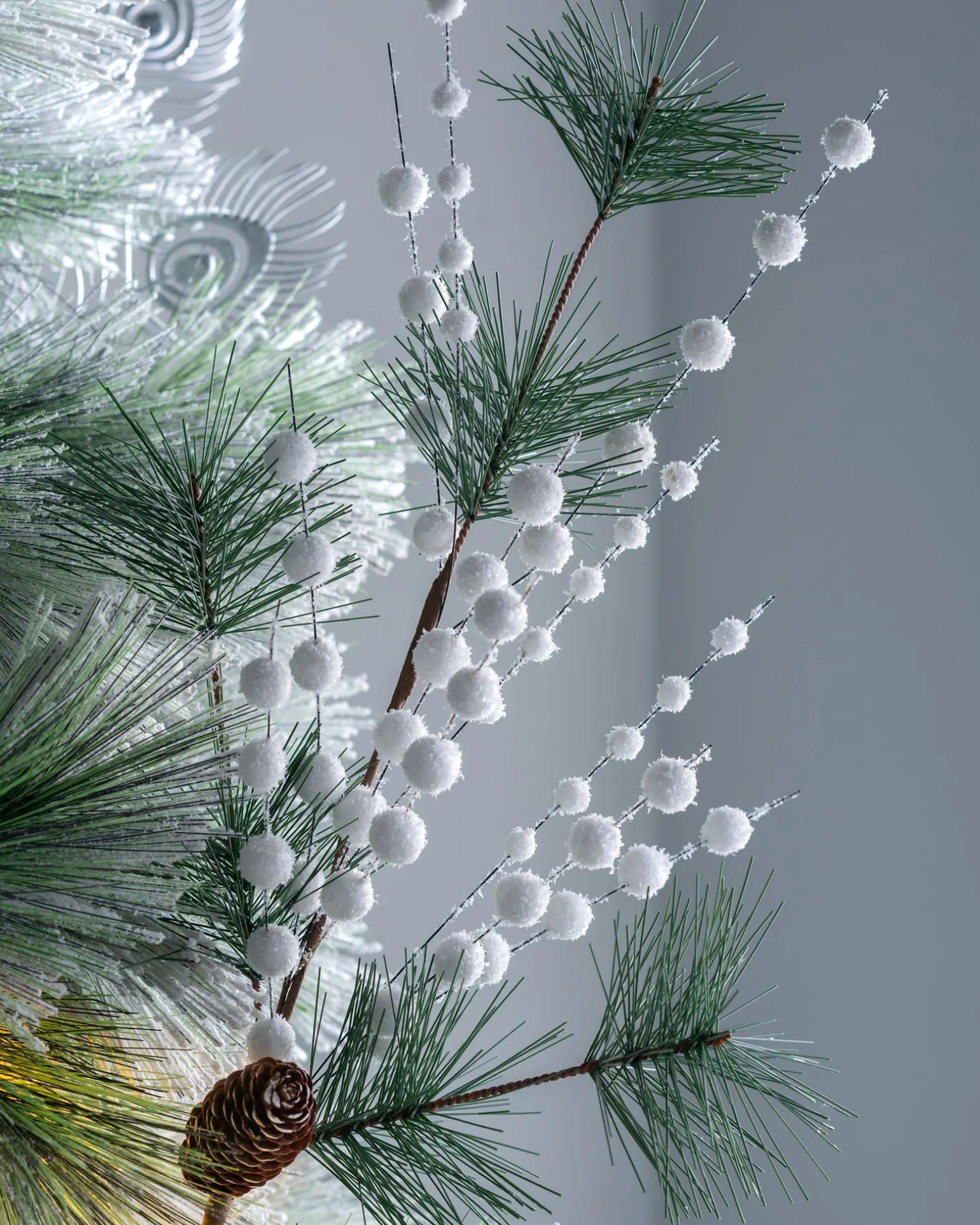 WeRChristmas Artificial Berries And Pinecone Pick, White, 66 Cm^ Flowers & Foliage|Flowers & Foliage