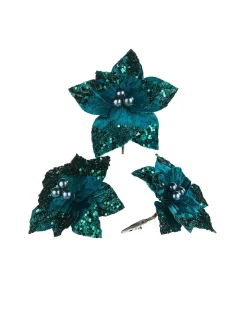 WeRChristmas Artificial Emerald Poinsettia Flower With Clip, 3 Pack, 12 Cm^ Flowers & Foliage|Flowers & Foliage