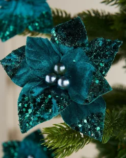 WeRChristmas Artificial Emerald Poinsettia Flower With Clip, 3 Pack, 12 Cm^ Flowers & Foliage|Flowers & Foliage