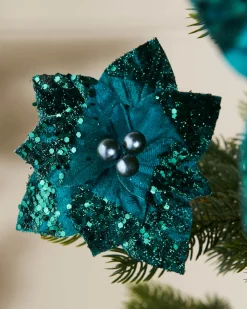 WeRChristmas Artificial Emerald Poinsettia Flower With Clip, 3 Pack, 12 Cm^ Flowers & Foliage|Flowers & Foliage