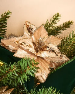 WeRChristmas Artificial Gold Poinsettia Flower With Clip, 3 Pack, 12 Cm^ Flowers & Foliage|Flowers & Foliage