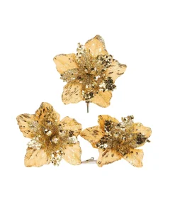 WeRChristmas Artificial Gold Poinsettia Flower With Clip, 3 Pack, 12 Cm^ Flowers & Foliage|Flowers & Foliage