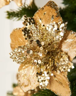 WeRChristmas Artificial Gold Poinsettia Flower With Clip, 3 Pack, 12 Cm^ Flowers & Foliage|Flowers & Foliage