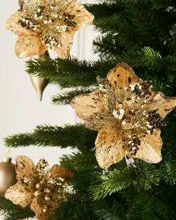 WeRChristmas Artificial Gold Poinsettia Flower With Clip, 3 Pack, 12 Cm^ Flowers & Foliage|Flowers & Foliage