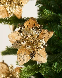 WeRChristmas Artificial Gold Poinsettia Flower With Clip, 3 Pack, 12 Cm^ Flowers & Foliage|Flowers & Foliage