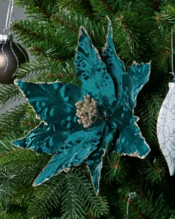 WeRChristmas Artificial Poinsettia Flower, Turquoise, 28 Cm^ Flowers & Foliage|Flowers & Foliage