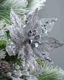 WeRChristmas Artificial Poinsettia Flower, Silver, 29 Cm^ Flowers & Foliage|Flowers & Foliage