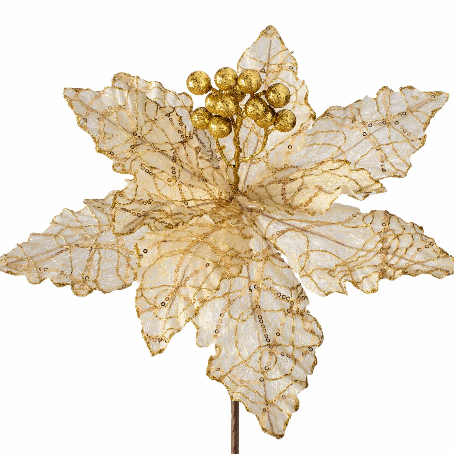 WeRChristmas Artificial Poinsettia Flower, White And Gold, 32 Cm^ Flowers & Foliage|Flowers & Foliage