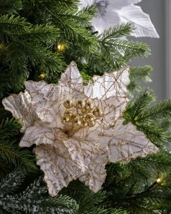 WeRChristmas Artificial Poinsettia Flower, White And Gold, 32 Cm^ Flowers & Foliage|Flowers & Foliage
