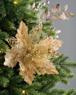 WeRChristmas Artificial Poinsettia Flower, Gold, 32 Cm^ Flowers & Foliage|Flowers & Foliage