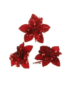 WeRChristmas Artificial Red Poinsettia Flower With Clip, 3 Pack, 12 Cm^ Flowers & Foliage|Flowers & Foliage
