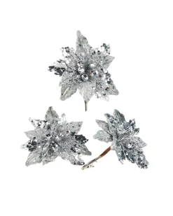 WeRChristmas Artificial Silver Poinsettia Flower With Clip, 3 Pack, 12 Cm^ Flowers & Foliage|Flowers & Foliage