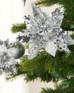 WeRChristmas Artificial Silver Poinsettia Flower With Clip, 3 Pack, 12 Cm^ Flowers & Foliage|Flowers & Foliage